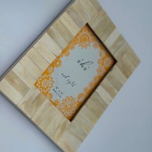 ihi Bone Inlay 4x6 Picture Frame Cream Ivory Striped Mosaic Boho Made in India